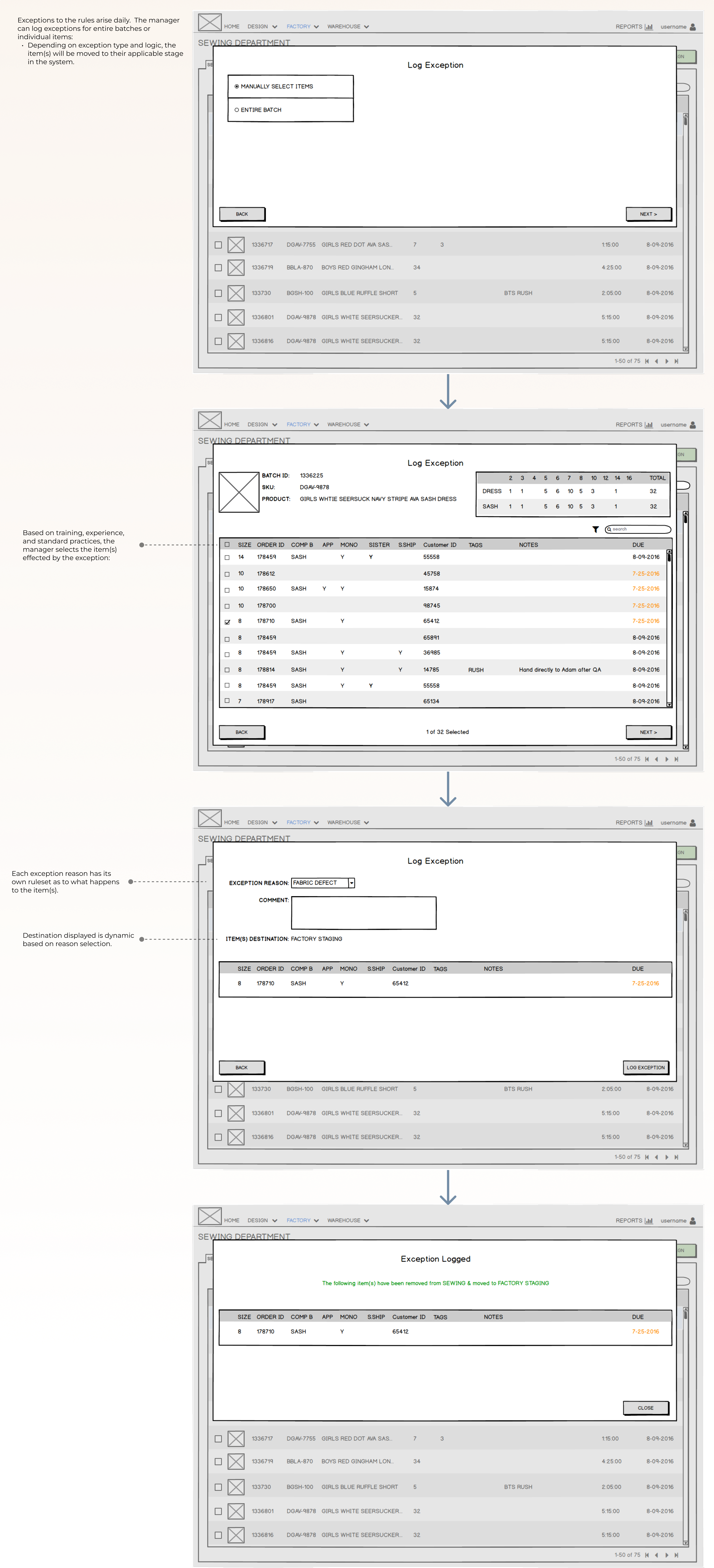 log exception wireframes
